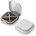 ONTERATE Small Pill Case, Travel Pill Box, Portable Pill Organizer, Pill Container for Pocket 4 Compartments, Daily Compact Travel Medicine Holder for Vitamins Medication (Light Grey)