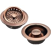 Westbrass A2165-11 4-1/4" OD Post Style Large Kitchen Basket Strainer with Waste Disposal Flange and Stopper Drain Set, Antique Copper
