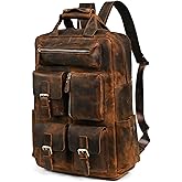 Handadsume Water Resistant Canvas + Leather Large Travel Back-pack Rucksack Knapsack Laptop Bag For Men FB1170 (X-9950-Coffee)