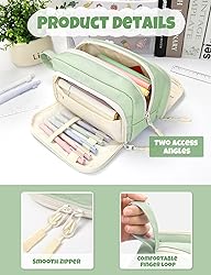SUNEE Cute Pencil Case, Aesthetic Pen Pouch with 3