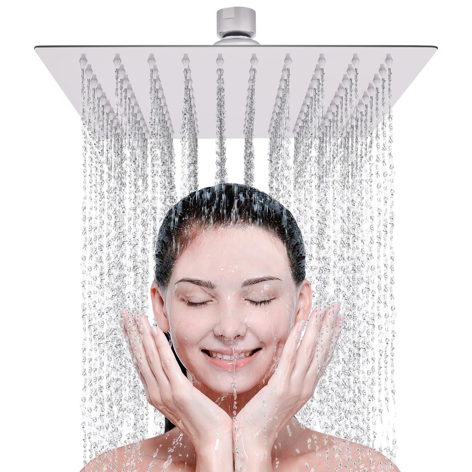 LIVOREST Square Rainfall Shower Head - 10 inch Large, Overhead Fixed Rain Showerhead with Angle Adjustment - Stainless Steel 304 with Chrome Finish - Standard Fitting, Easy Replacement