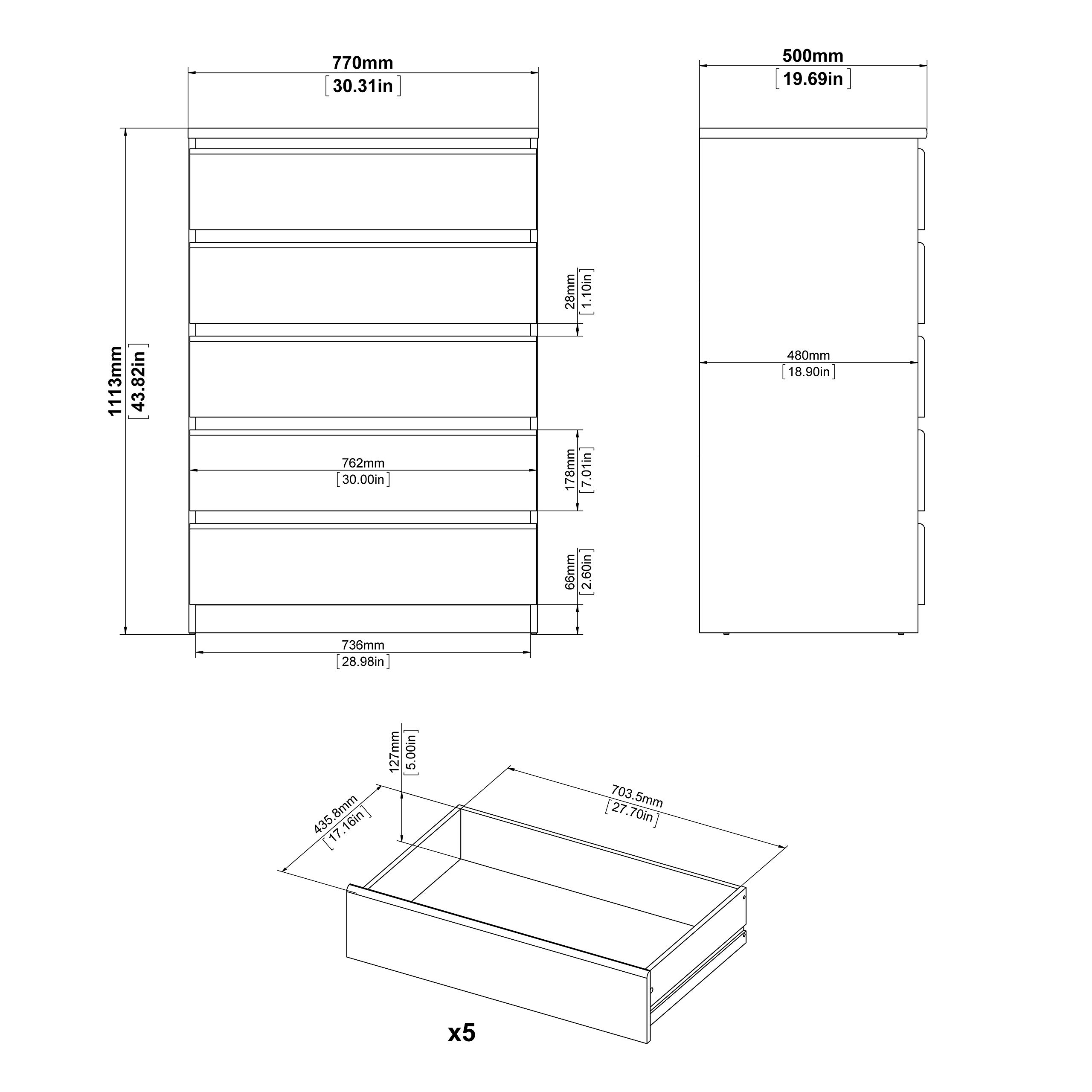 Tvilum 5 Drawer Chest, Black Matte