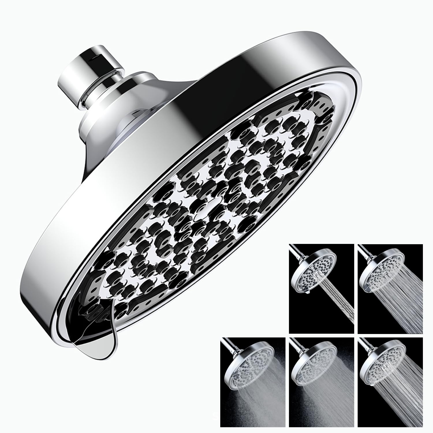 JINYOMFLY Rain Shower Head, 6 Inch High Pressure Water Saving Shower Head Recessed Round Head 360° Adjustable