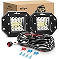 Nilight 2PCS 42W Flush Mount LED Pods Spot Flood Combo Beam Driving Light Backup Light Reverse Light Grill Mount Light with Wiring Harness Kit -2 Leads