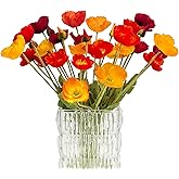 Glamrce Artificial Poppies, Red and Orange Silk Poppies Artificial Flowers - 24x Blooming California Poppy Flower Artificial Plus 8X Buds for Home Decoration, RDOR8