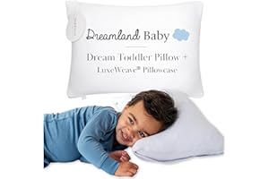 Dreamland Baby Premium Toddler Pillow and White Pillowcase, 13 x 18. Machine Washable, Ergonomic Kids Pillow + Ultra Soft Viscose Pillowcase. Mom-Owned US Business, Premium Materials