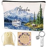 SEAOYOZO Alaska Cruise Makeup Bags Gifts for Women, Alaska Travel Essentials Cosmetic Bag with Keychain and Bracelet, Travel Toiletry Organizer Zipper Pouch for Girls Friend BFF Sister Daughter Mom