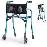 Narrow Folding Walkers for Seniors with Seat, Compact Travel Walker | Aluminum Lightweight 2 Wheel Walker for Petite Senior,Front Wheel Walker with Small Seat for Compact Doorways &amp;Tight Spaces