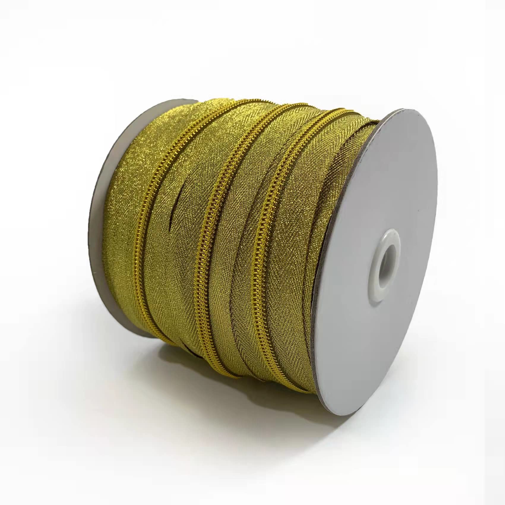 Roll 25 Meter Sparkly Zipper Continuous 5#, Golden Zipper, with 25 Sliders Metal Sewing Sliders, for Craft, Bags, Tent, (999, 25m)