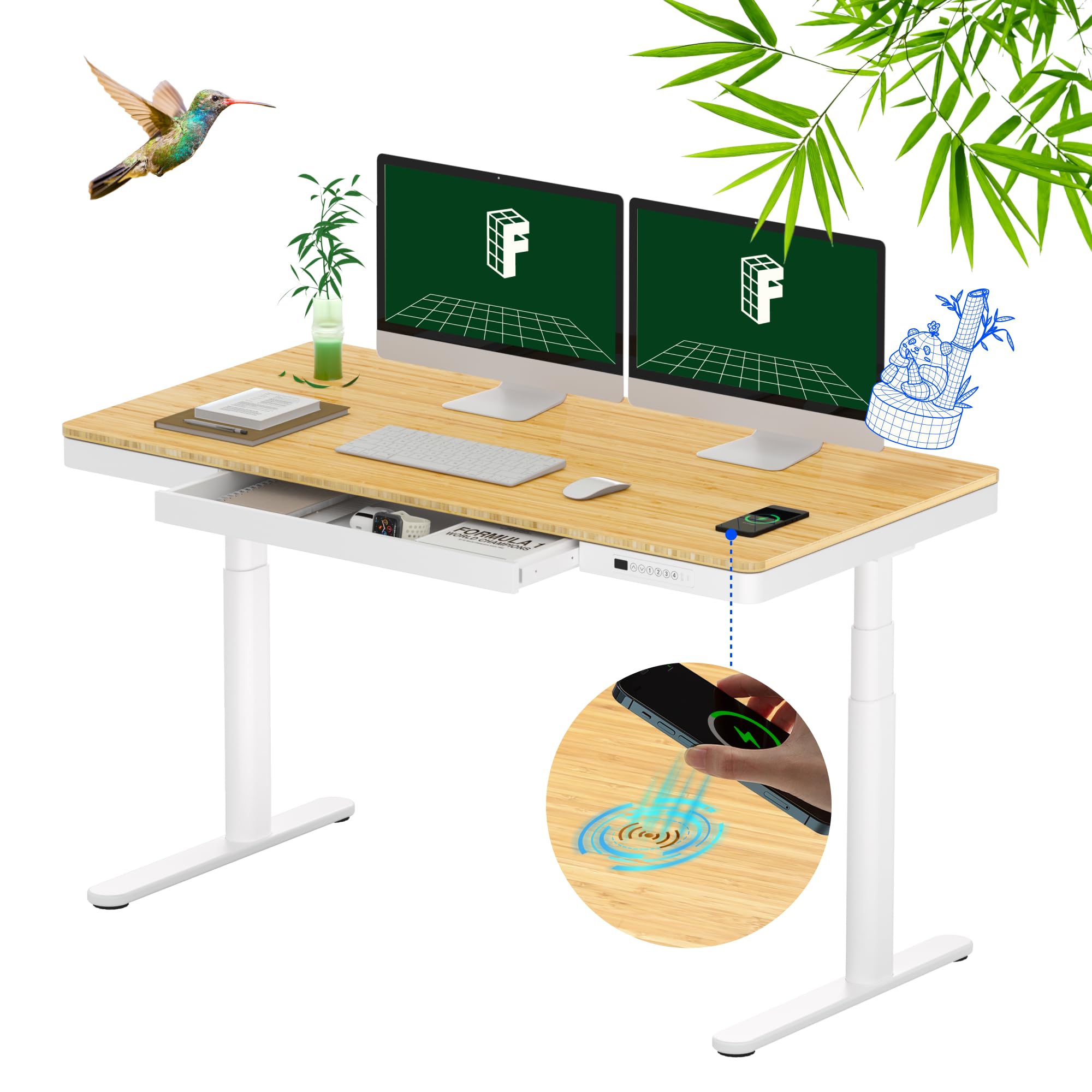 FLEXISPOT Q8 55" Bamboo Standing Desk, Dual Motor 3