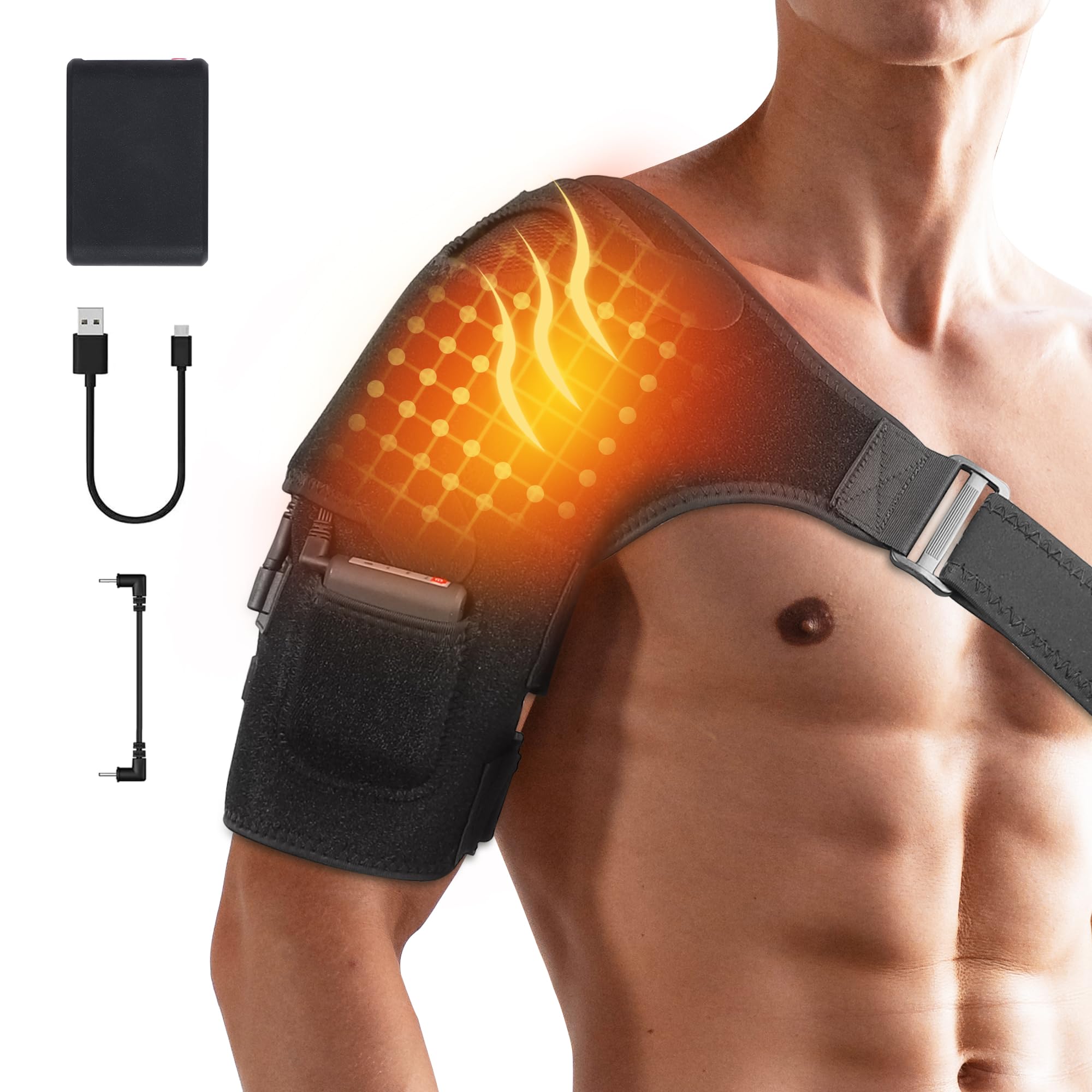 Photo 1 of Shoulder Heating Pad with Battery,Cordless Heated Shoulder Brace for Men Women,Portable Electric Heated Shoulder Wrap with Hot Cold Modes,Left Right Shoulder