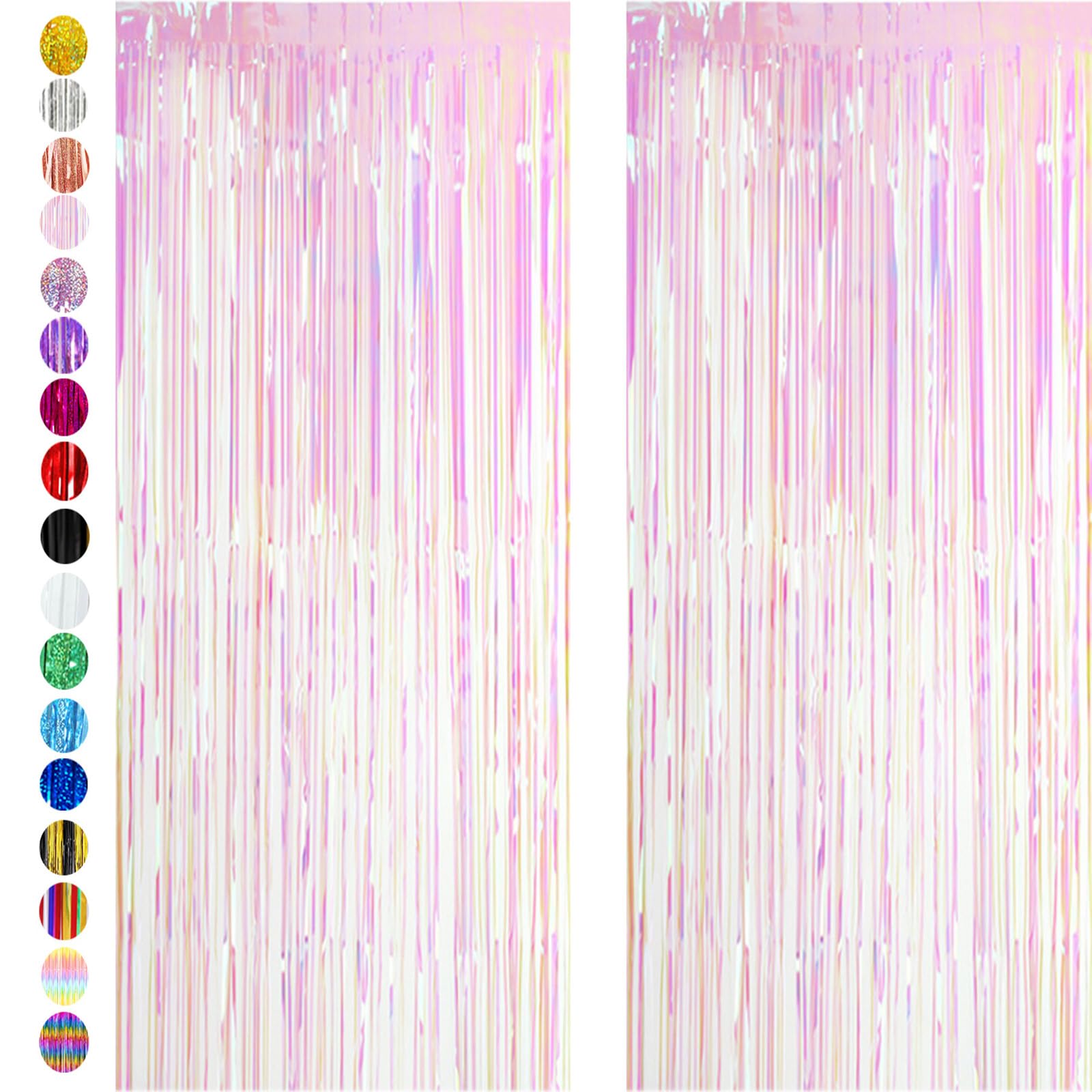 Transparent Pink Backdrop Streamers - AILEXI 2 Pack 3.2 ft x 8.2 ft Metallic Tinsel Foil Fringe Curtains for Photobooth Party Decor