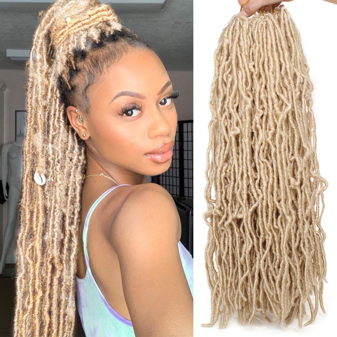 24 Inch Blonde New Faux Locs Crochet Braids Hair 6 Packs/lot Synthetic Hair Pre-Looped Crochet Braid