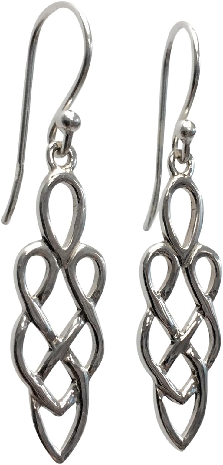 Sterling Silver Celtic Knotwork Design Dropper Earrings - BRANDED GIFT BOX