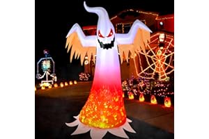 FUNFANSO 8 FT Halloween Inflatables Ghost Outdoor Decorations, Blow up Yard Decor, Spooky Horror Evil with Blinking Red Eyes Built-in LED Flame Lights for Home Holiday Party Balcony Garden Patio Lawn Outside