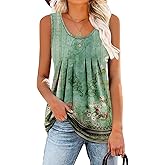 onlypuff Womens Tank Tops Sleeveless Pleated Crew Neck Shirts Dressy Casual Work Cami Blouse