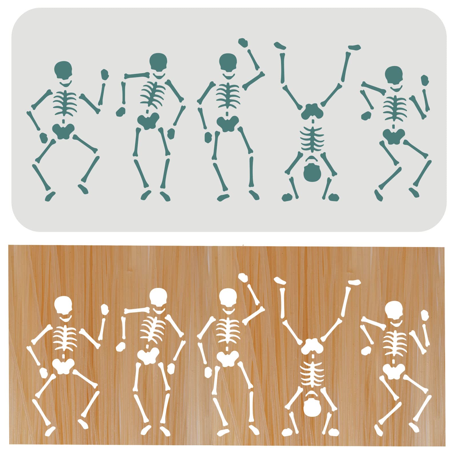 FINGERINSPIRE Skeleton Dancer Stencil 30x15cm Halloween Stencil for Painting Skulls, Reusable Dancing Skeletons Stencils Template for Wall Border, Furniture, Wood, Tiles, Home Craft Decor
