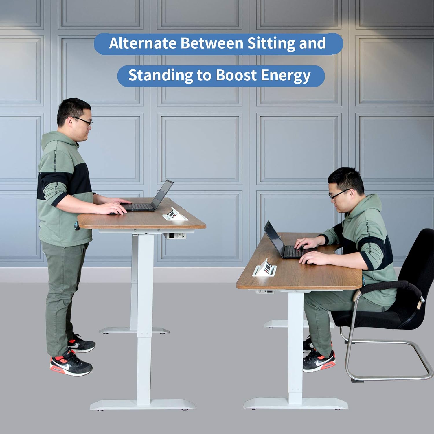 Electric Standing Desk Frame with Power Hub - MAGARI DIY Electric Computer Home Office Desk with Power Station & Cable Management, 4 Memory Presets, Sit to Stand PC Rolling Workstations（White Frame）: Kitchen & Dining