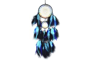 SOYUZU Blue&Black Feather Dream Catcher Handmade Small Dream Catcher with Moon Pendant Dream Catcher for Bedroom Feather Wall Hanging Crafts