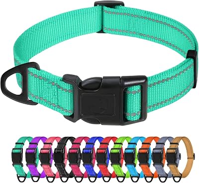 TagMe Reflective Nylon Dog Collar Adjustable 2.0 cm Turquoise Small Dogs