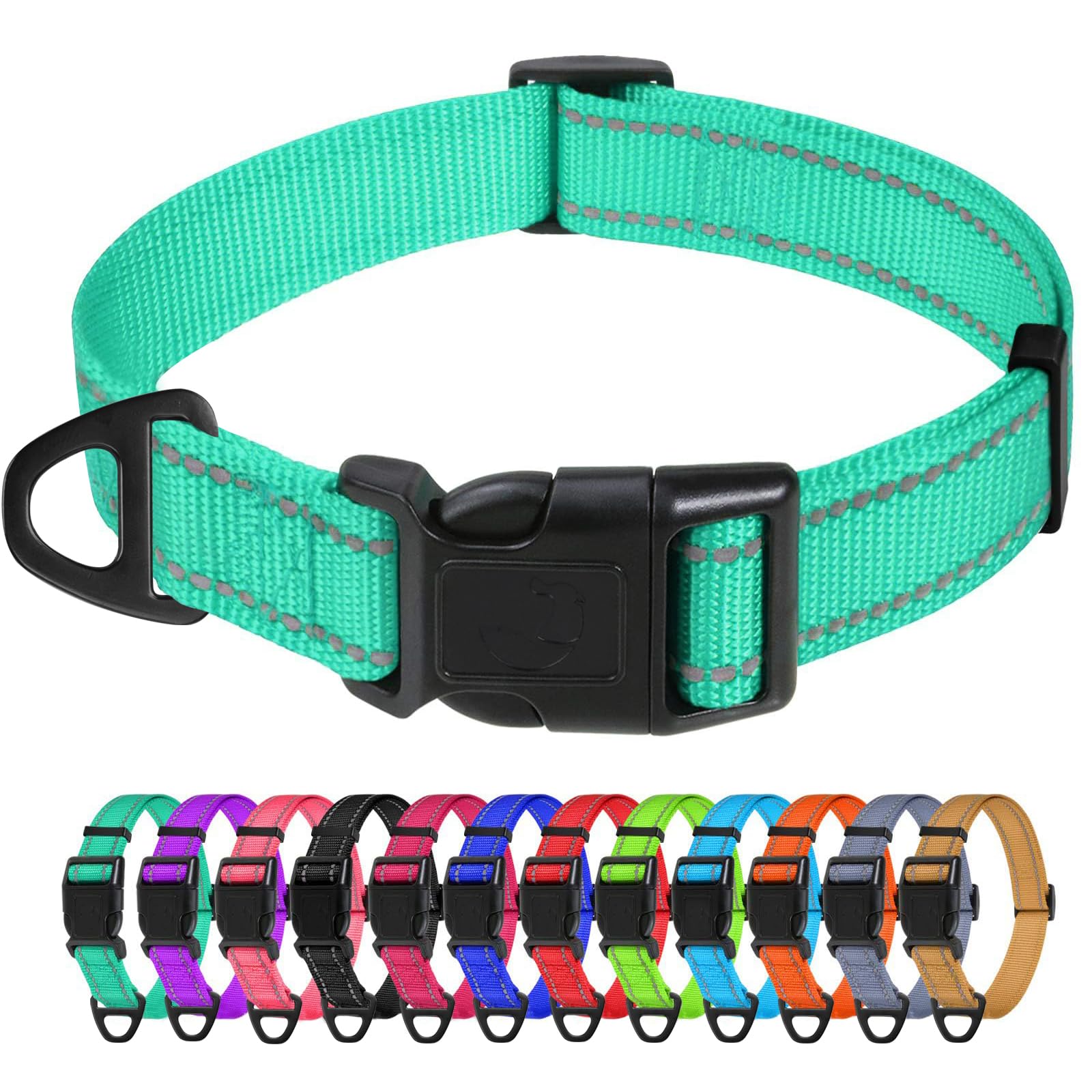 TagMe Reflective Nylon Dog Collars, Adjustable Classic Pet Collar with Quick Release Buckle for Small Dogs, Turquoise, 1.5 cm Width