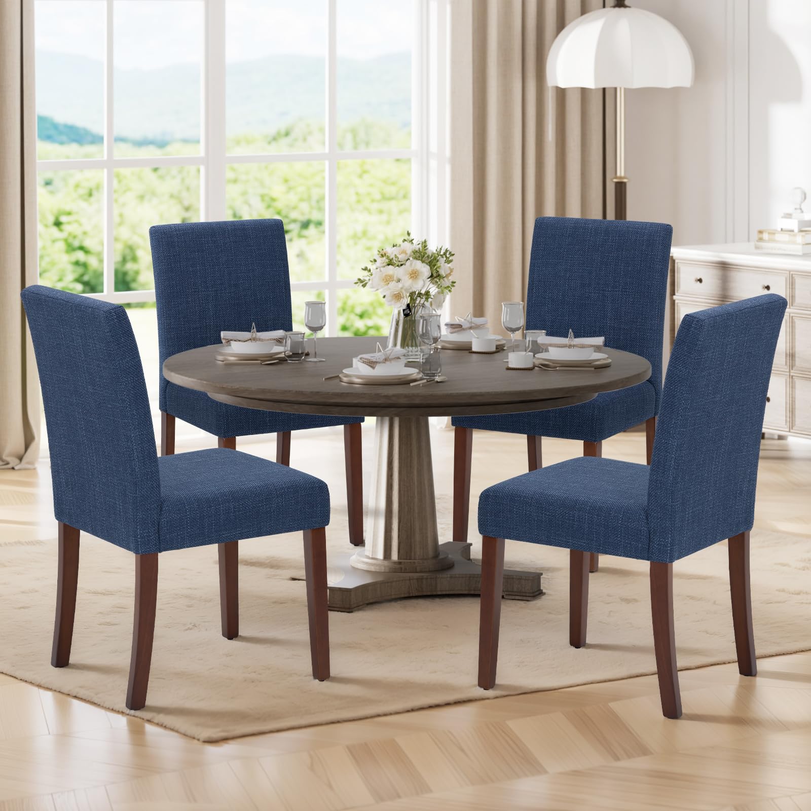 Photo 1 of ***2 CHAIRS*** Upholstered Parsons Dining Chairs Set of 4, Modern Dining Room Chairs with Back, Fabric Kitchen Side Chairs with Wood Legs for Dinner Farmhouse Restaurant, Blue
