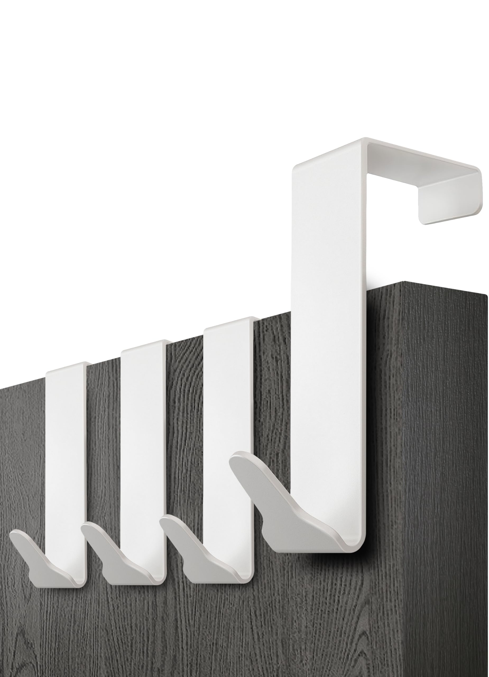 Menz Over Door Hook 4 Pack White, Stable Overdoor Hanger. Rust-Free Door Hangers for Clothes, 4.1cm Fit. 15kg Coat Hanger, Stainless Steel with EVA Pads, Prevents Scratches