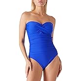Ocean Blues Women’s Bandeau One Pieces Swimsuit Molded Cups Shirring Tummy Control Bathing Suit