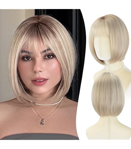 Amazon.com : Wjnvfioo Bob Short Straight Bangs Platinum  display picture 1