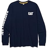 Caterpillar Trademark Banner Long Sleeve Tee Shirts for Men with Center Back Neck Wire Management Loop and Cat Workwear Logo