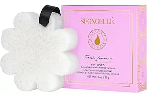 SPONGELLÉ Spongelle French Lavender Wild Flower Buffer Body Scrubber with Box | Bath & Shower Loofah for Women | Exfoliator with Body Wash Infused | 14+ uses