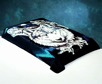 Amazon.com: Wolf Navy Blue Wonu Trix Korean Mink Blanket ...