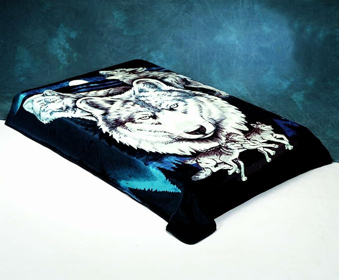 Wolf Navy Blue Wonu Trix Korean Mink Blanket King Size