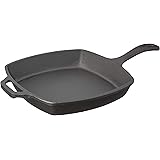 Jim Beam 10.5" Pre Seasoned Cast Iron Square Skillet for Grill, Gas, Oven, Electric, Induction and Glass, Black