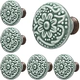 Piutouyar Green Ceramic Cabinet Knobs, 34mm / 1.3 Inch, 10Pcs | Retro Design, Kitchen &amp; Dresser Use, Drawer &amp; Cupboard Hardware, Furniture Decorative Pulls