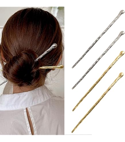 Amazon.com : 2Pcs Simple Elegant Round Ball Metal Hair Stick  display picture 3
