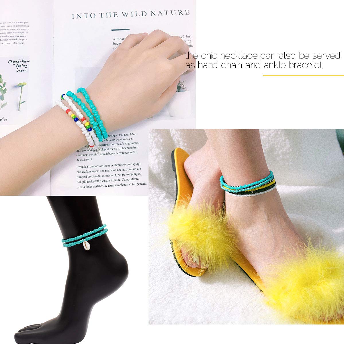 10PCS Seed Bead Choker Necklace, beaded choker Trendy Colorful Boho Chokers Necklace Chain Bohemian Rainbow Tiny Seed Rice Beaded Necklaces Jewelry for Women Girls