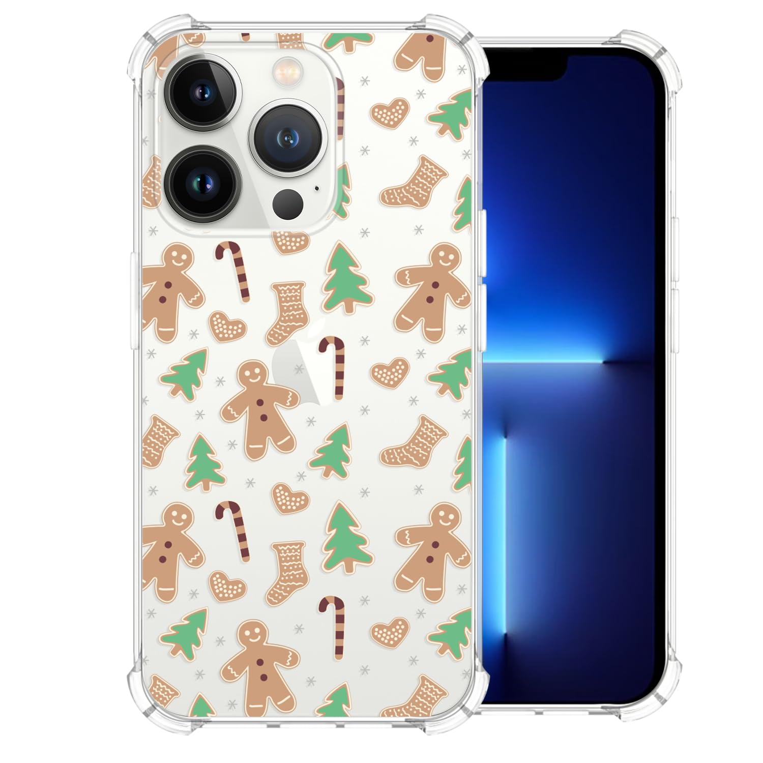 CAROKI Clear Case for iPhone 13 Pro, Cute Cartoon Christmas Pattern Phone Cover Soft TPU Bumper Protective Christmas Phone Case with Gingerbread Man Design for iPhone 13 Pro 6.1" — image 1
