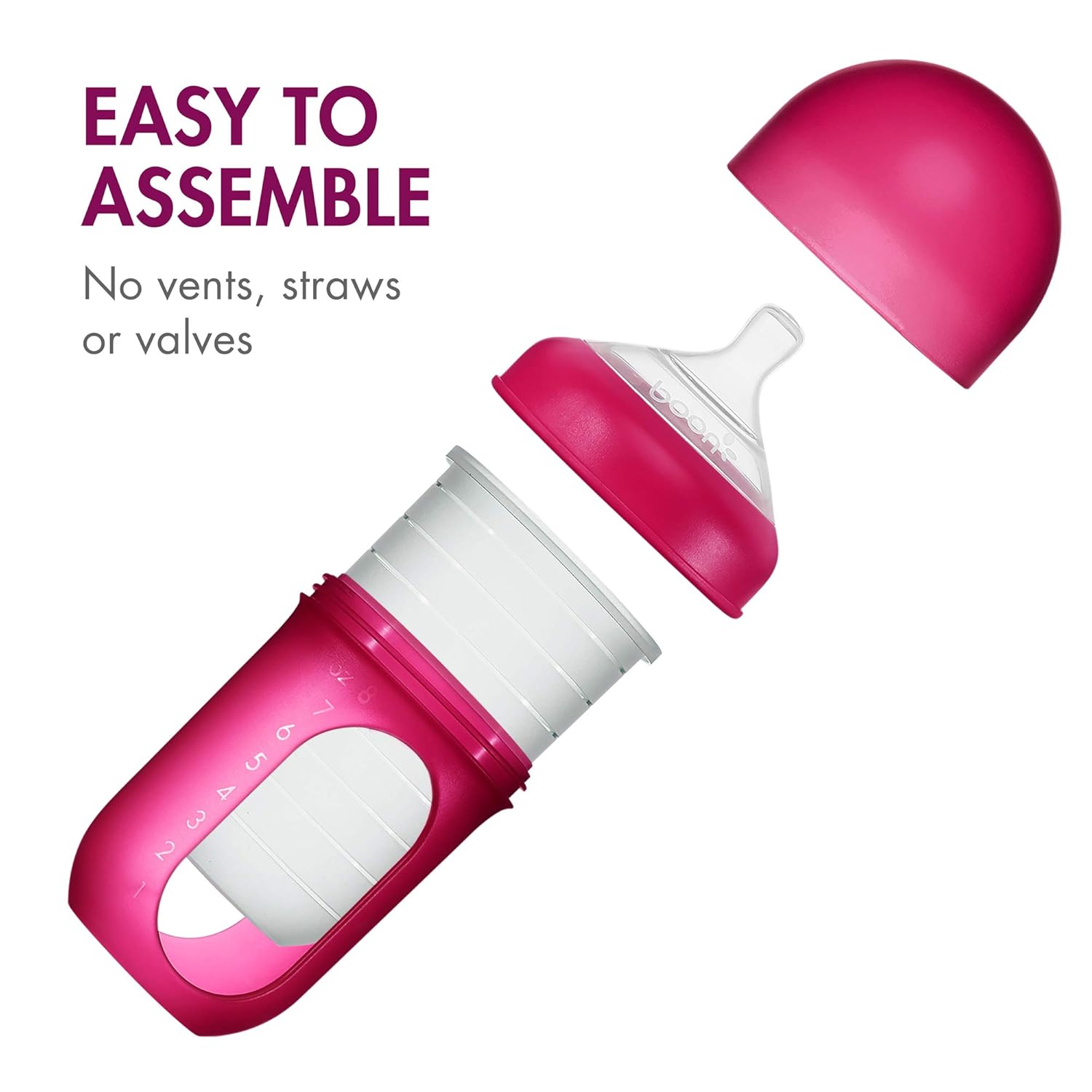 Boon, NURSH Reusable Silicone Pouch Bottle, Air-Free Feeding, 8 Ounce with Stage 2 Medium Flow Nipple (Pack of 3) : Baby