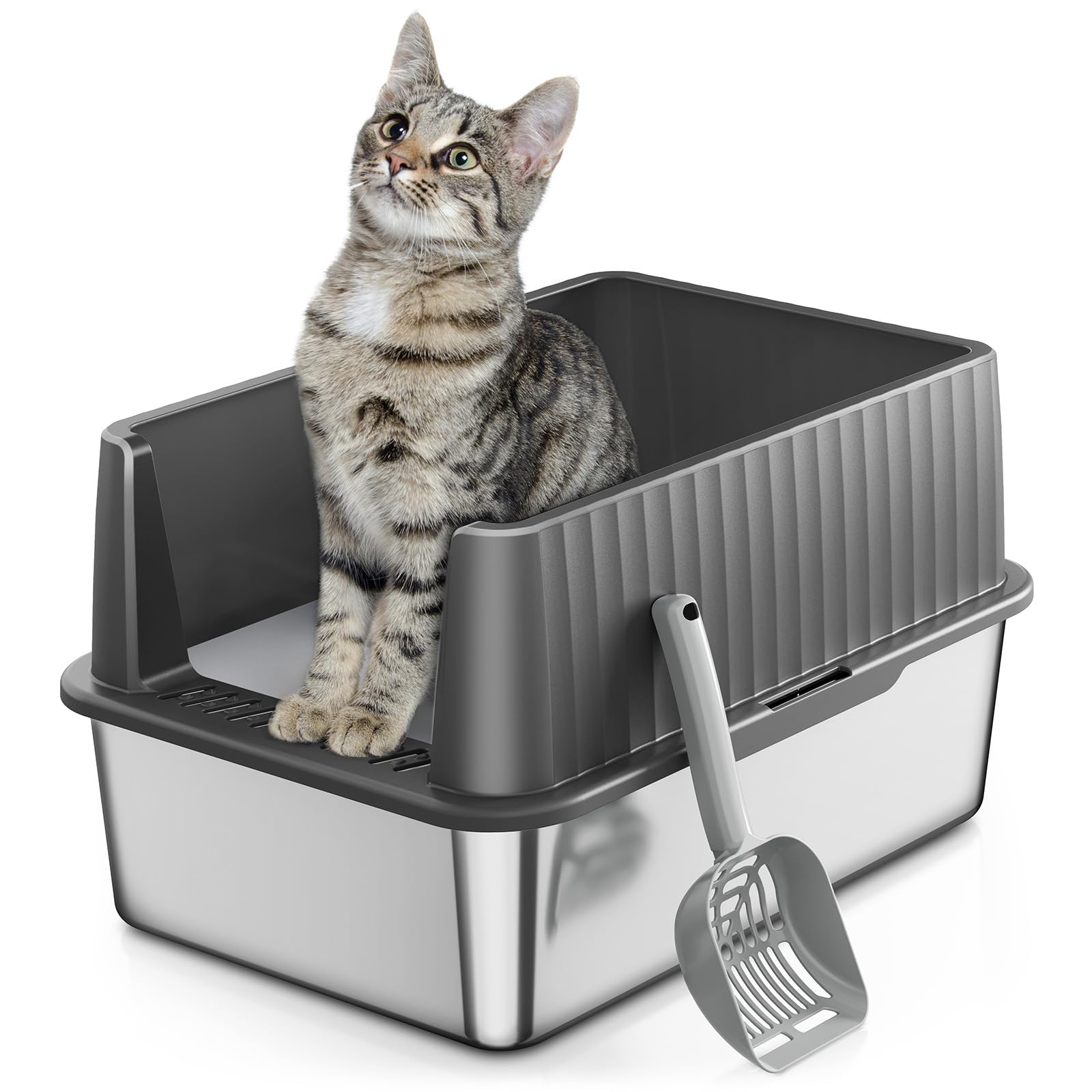 Photo 1 of INZOO Stainless Steel Litter Box, Multi-Color Litter Box - High Sided, Small Metal Litter Box for Kittens - Easy to Clean, Leak-Proof, Non-Stick, Odor-reducing