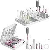 Powerful Electric Baby Bottle Brush Cleaner Set,Complete with Silicone Bottle/Nipple/Gap/Straw Brushes,Plus a Dispenser and Foldable Drying Rack,Effort Electric Cleaning Brush,Portable Travel Set