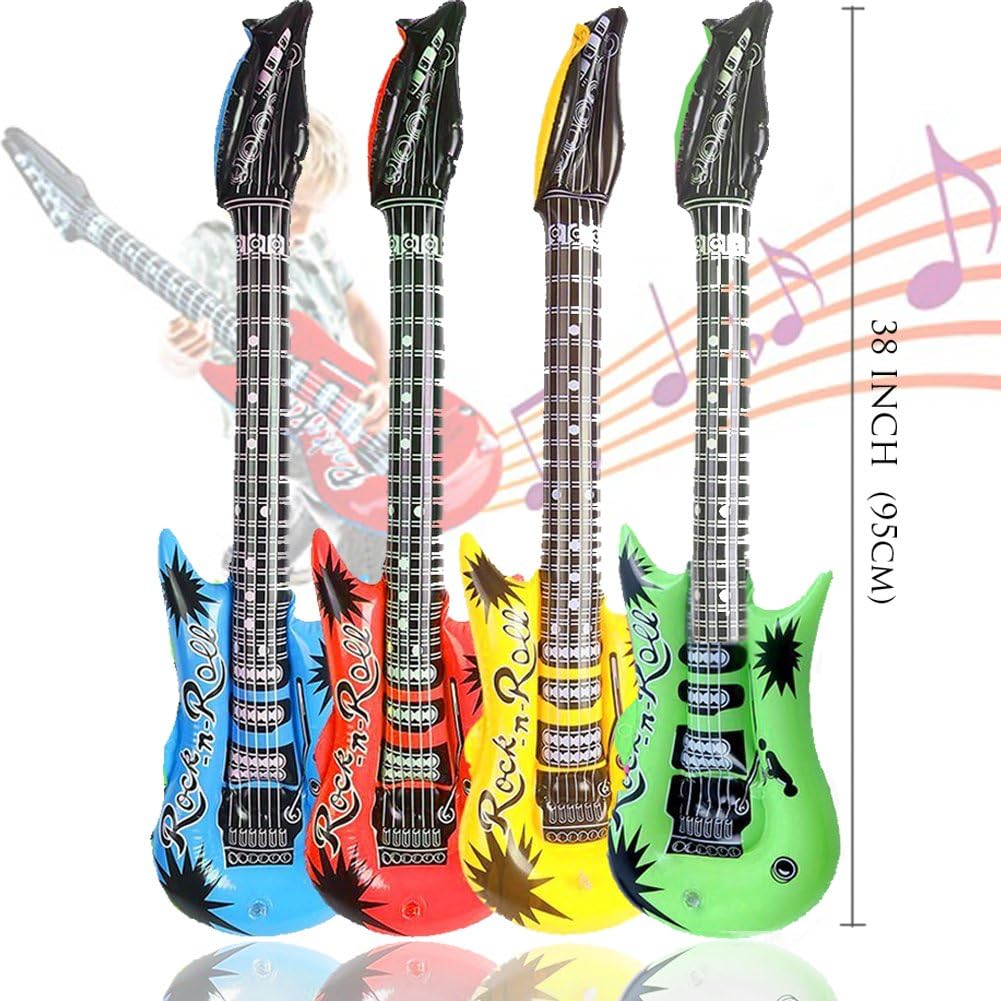Inflatable Rock Star Toy Set - 18 Pack Inflatable Party Props - 4 Inflatable Guitar, 6 Microphones, 6 Shutter Shading Glasses, 1 Saxophone and 1 Inflatable Keyboard Piano Inflatable Rock toys: Toys & Games