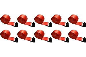 MEGA CARGO CONTROL 4" x 30' Heavy Duty Winch Straps w/Flat Hook - Pack of 10, Red Tie Downs for Flat Bed, Truck, Farm, Utility Trailers (5400 LBS WLL)