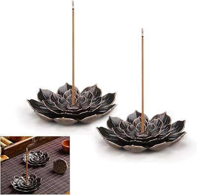 Bansusu 2-Pack Lotus Incense Holders, 6-Hole Brass Burner for All Incense