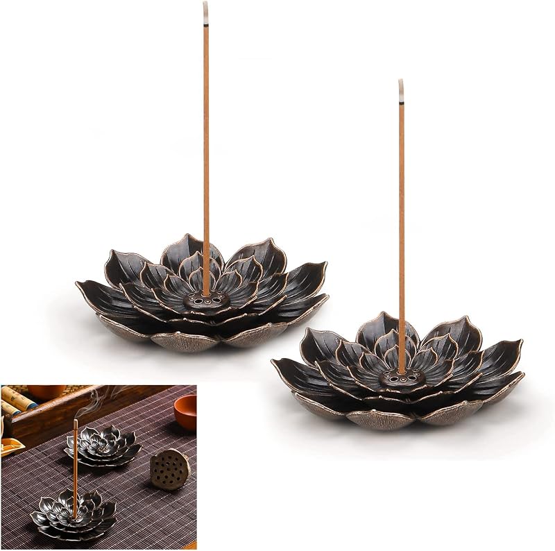 Bansusu 2-Pack Lotus Incense Holders, 6-Hole Brass Burner for All Incense