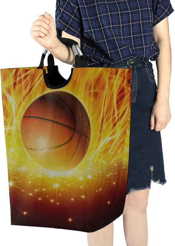 Cesta de lavandería de malla grande Pelota de baloncesto en fuego y