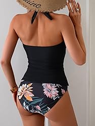 Eomenie Womens Halter Tankini Bathing Suit Ruched