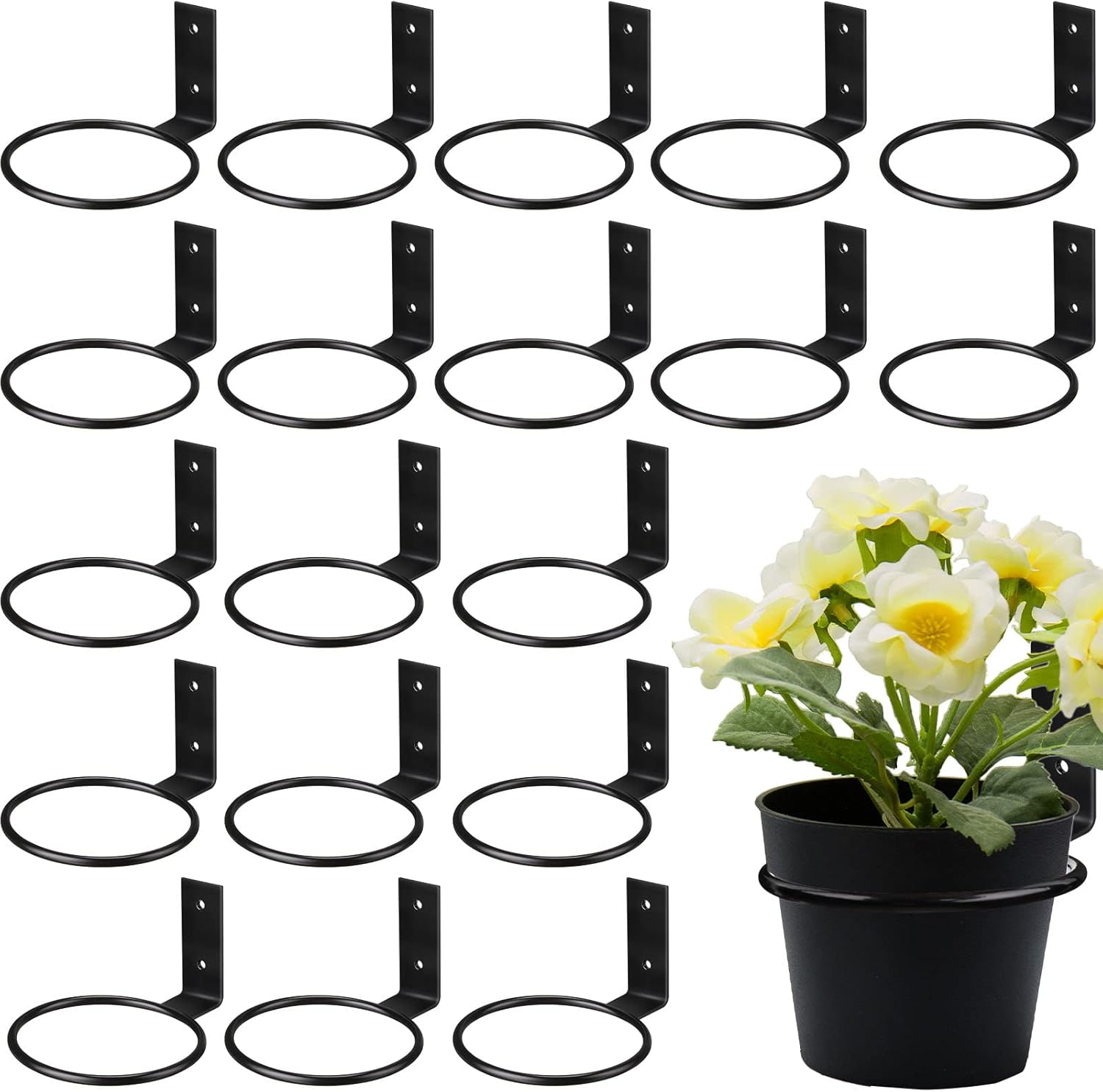 Outdoor Hanging Brackets - 20 Pcs Flower Pot Holder Ring Wall Mounted Plant Wall Hanger Rings Metal Planter Hooks Hangers Wall Bracket for Balcony Home Garden Yard, Black (4 Inch)