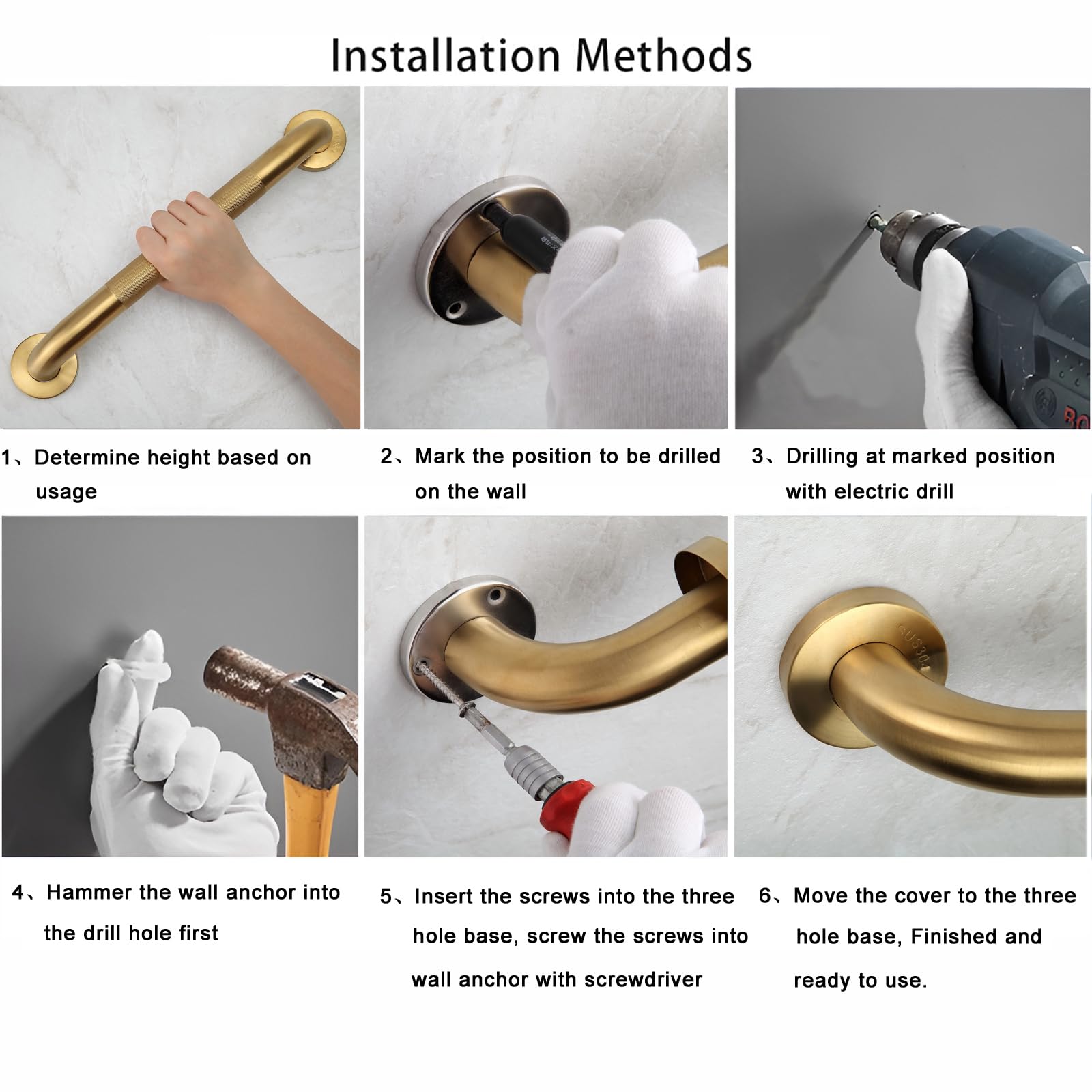 Shower Grab Bar, 2 Pack 16 Inch Gold Bathroom Grab Bar, 1.25