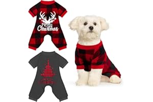 Pedgot 2 Pack Christmas Dog Pajamas Pet Winter Coat Soft Warm Small Dog Clothes Plaid Puppy Jammies Jumpsuit Cold Weather Doggie Holiday Costume Onesies Pet Apparel for Dogs Cats, Small